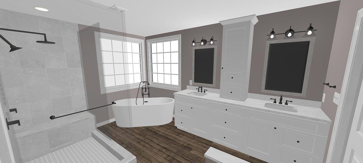 A bathroom with a tub , sink , mirror and shower.
