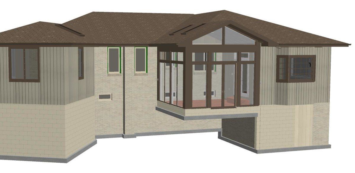 A 3d model of a house with a brown roof