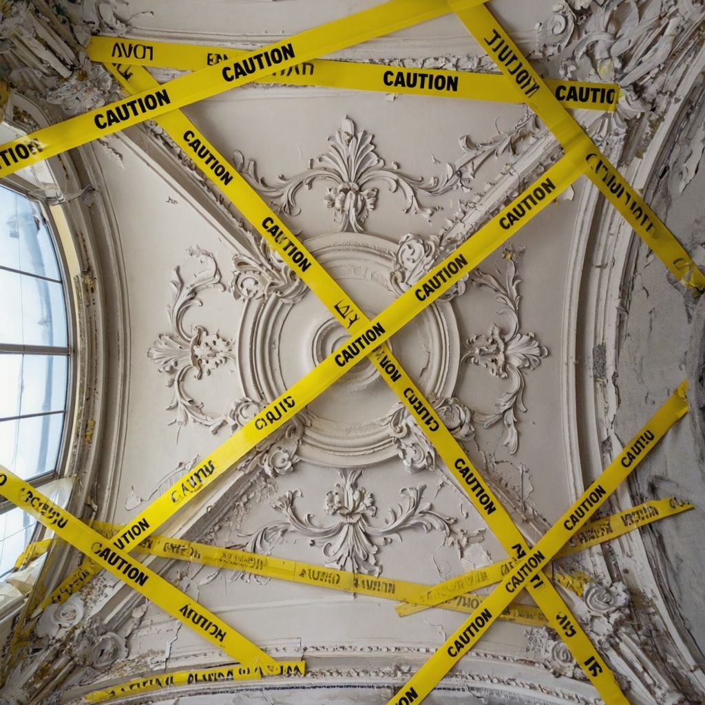 Damaged Artex ceiling containing asbestos fibres in older UK property