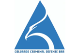 The colorado criminal defense bar logo is a blue triangle with an eagle on it.