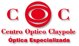 Logo red de “Centro Óptico Claypole” con la leyenda “Óptica Especializada” sobre fondo blanco