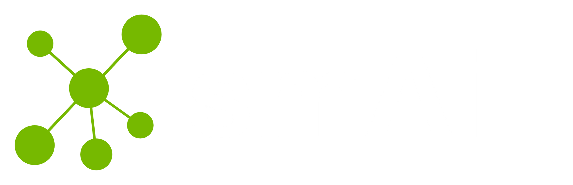 A logo for a company called smait with green dots on a black background