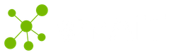 A logo for a company called smait with green dots on a black background