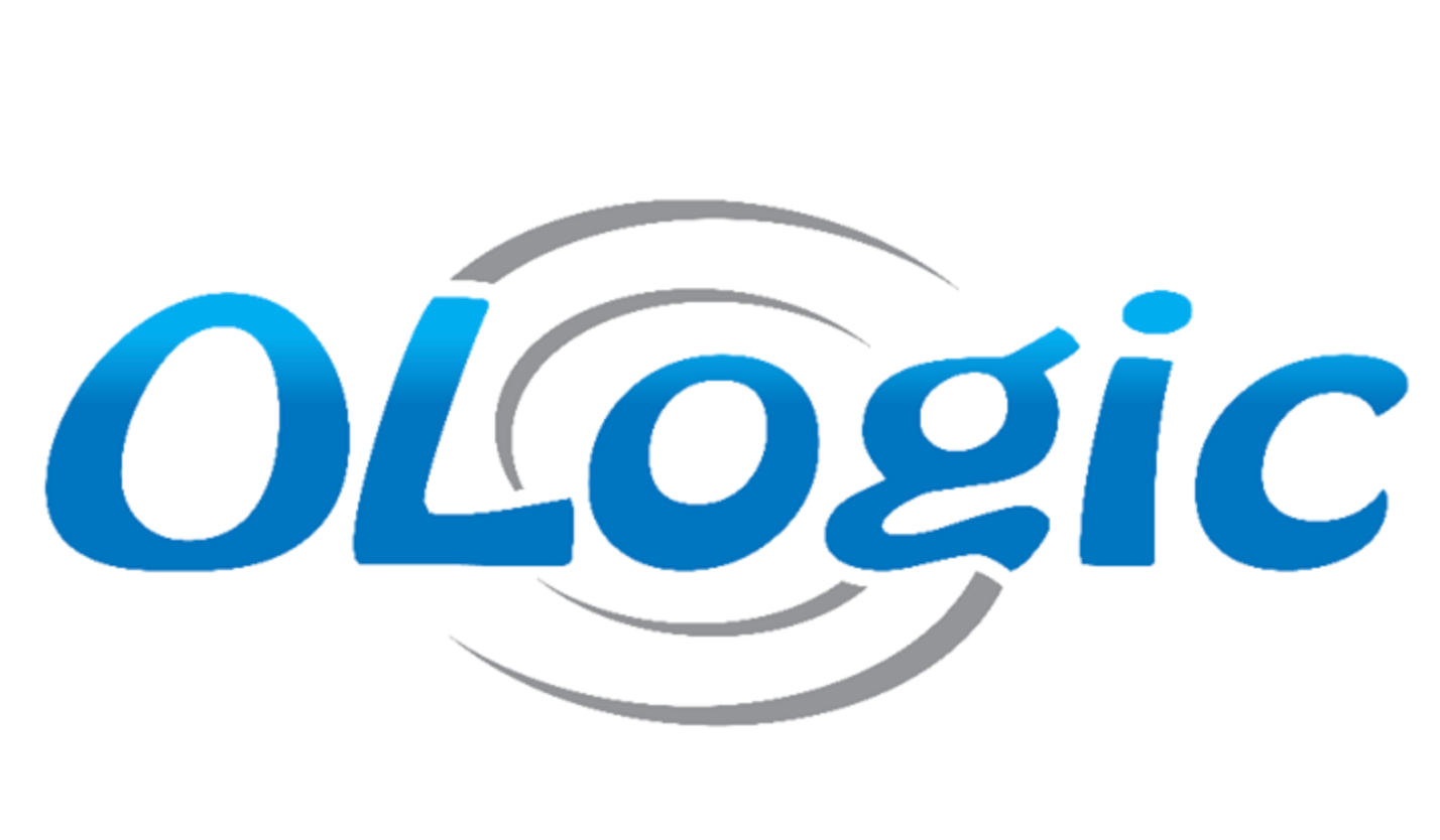 A blue and gray logo for ologic on a white background.