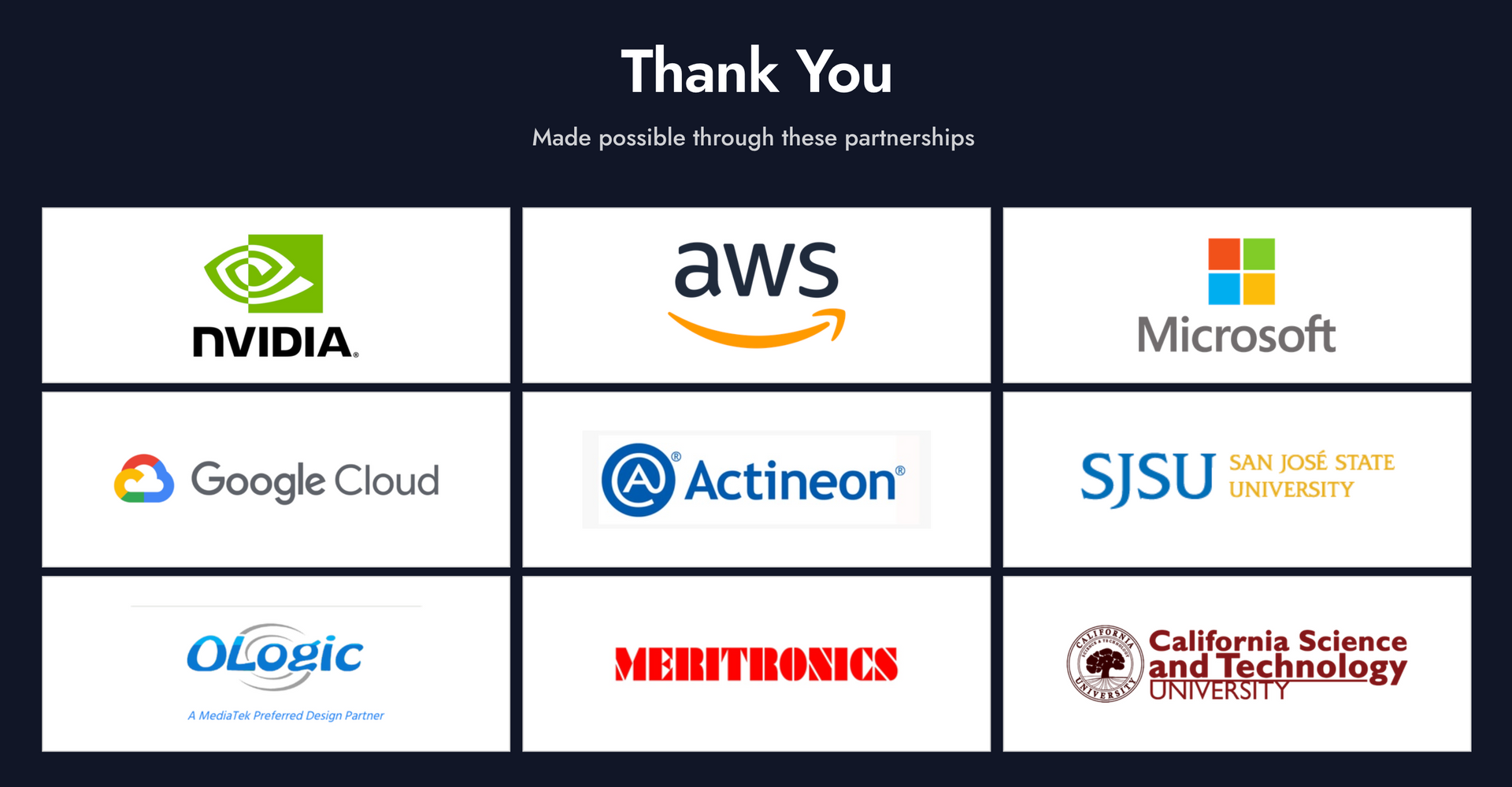 A screenshot of a website with logos for nvidia , google cloud , aws , leadman and CSTU.