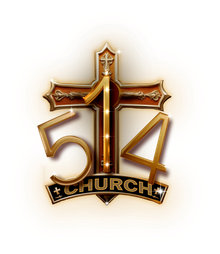 Golden cross with “5 1 4 CHURCH” text, on a white background.