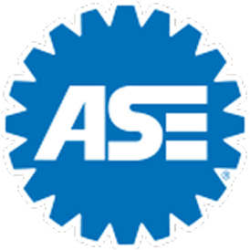 Blue ASE logo inside a gear-shaped emblem with white letters | Jeff's Automotive, Inc
