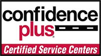 Confidence Plus Certified Service Centers logo in black, red, and white with a tire tread graphic | Jeff's Automotive, Inc