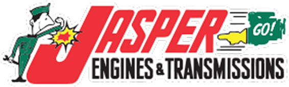 Jasper Engines & Transmissions logo with red “JASPER” text, black subtitle, and a small cartoon figure with a green flag | Jeff's Automotive, Inc