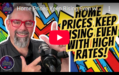Man with glasses, gesturing at camera, discussing rising home prices. Text: 