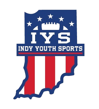 Indy Youth Sports logo with Indiana outline in red, white, and blue stars and stripes