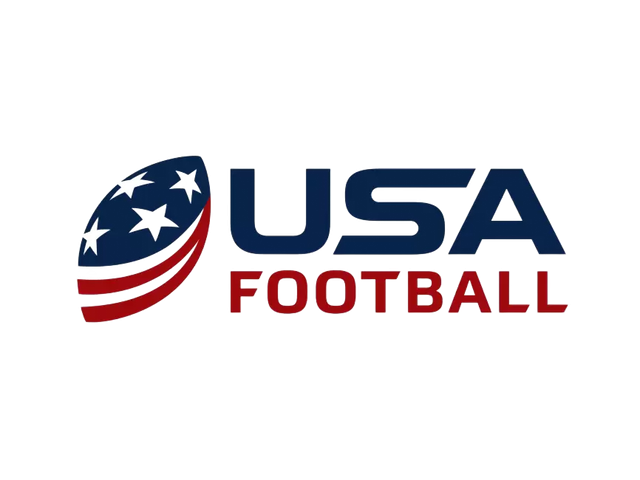 USA Football logo with a blue football-shaped icon and red-and-blue text