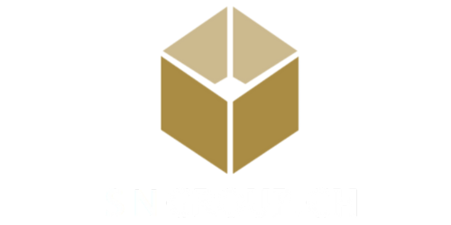 Une boîte en or avec une flèche blanche pointant vers elle sur un fond blanc. www.sngroup.ch