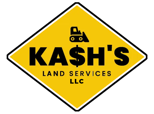 A yellow and black sign that says kash 's land services llc