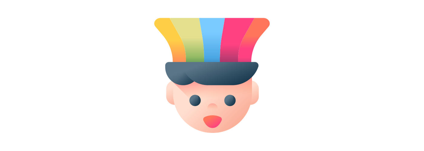 A person with a rainbow hat on their head.