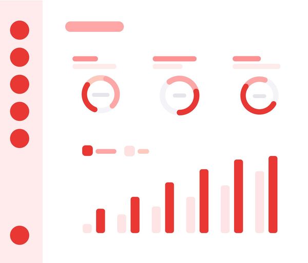 A set of red icons and graphs on a white background.