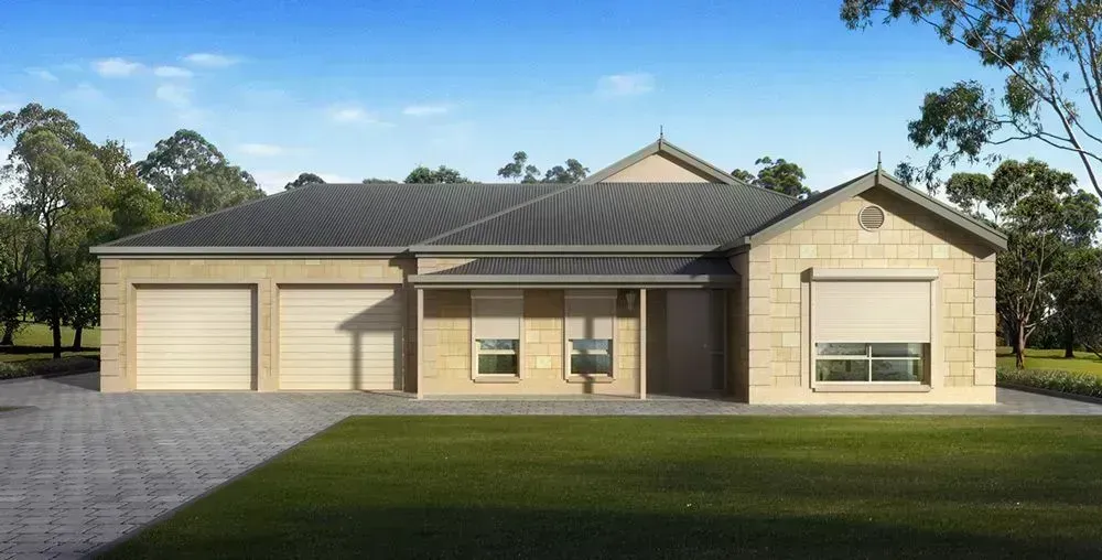 Black, reflective stadium wall with horizontal lines, overlooking green field and trees.