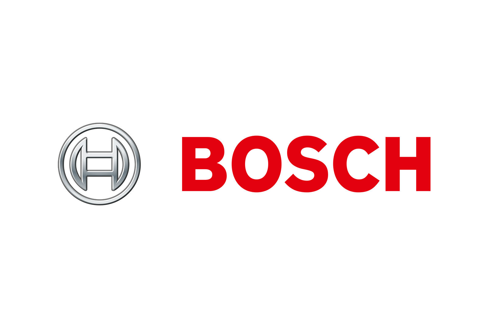 O logotipo da bosch é vermelho e prata sobre fundo branco.