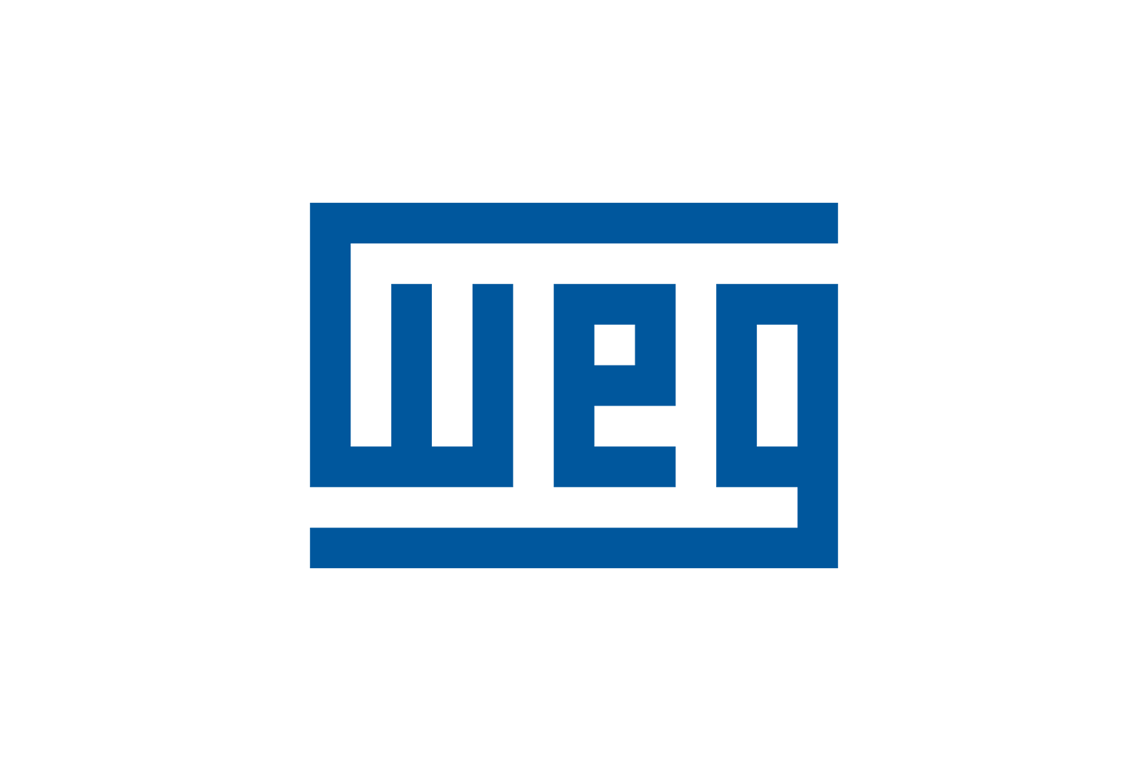 Um logotipo azul e branco para weg em um fundo branco.