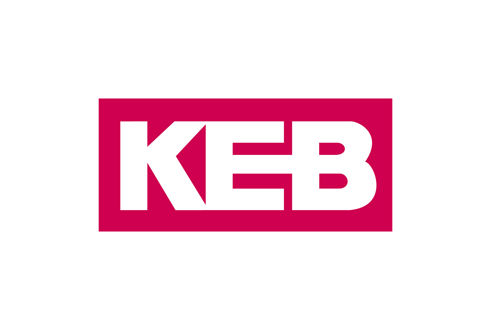 Um logotipo vermelho e branco para keb em um fundo branco