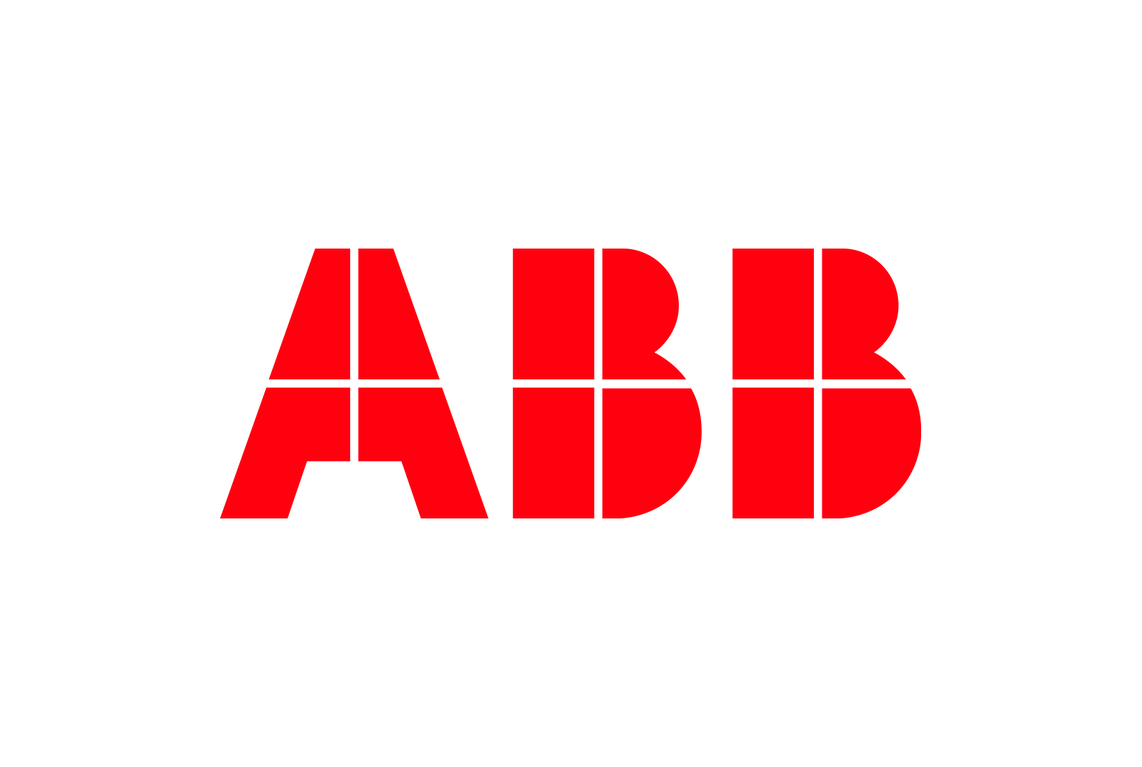 O logotipo da abb é vermelho sobre fundo branco.