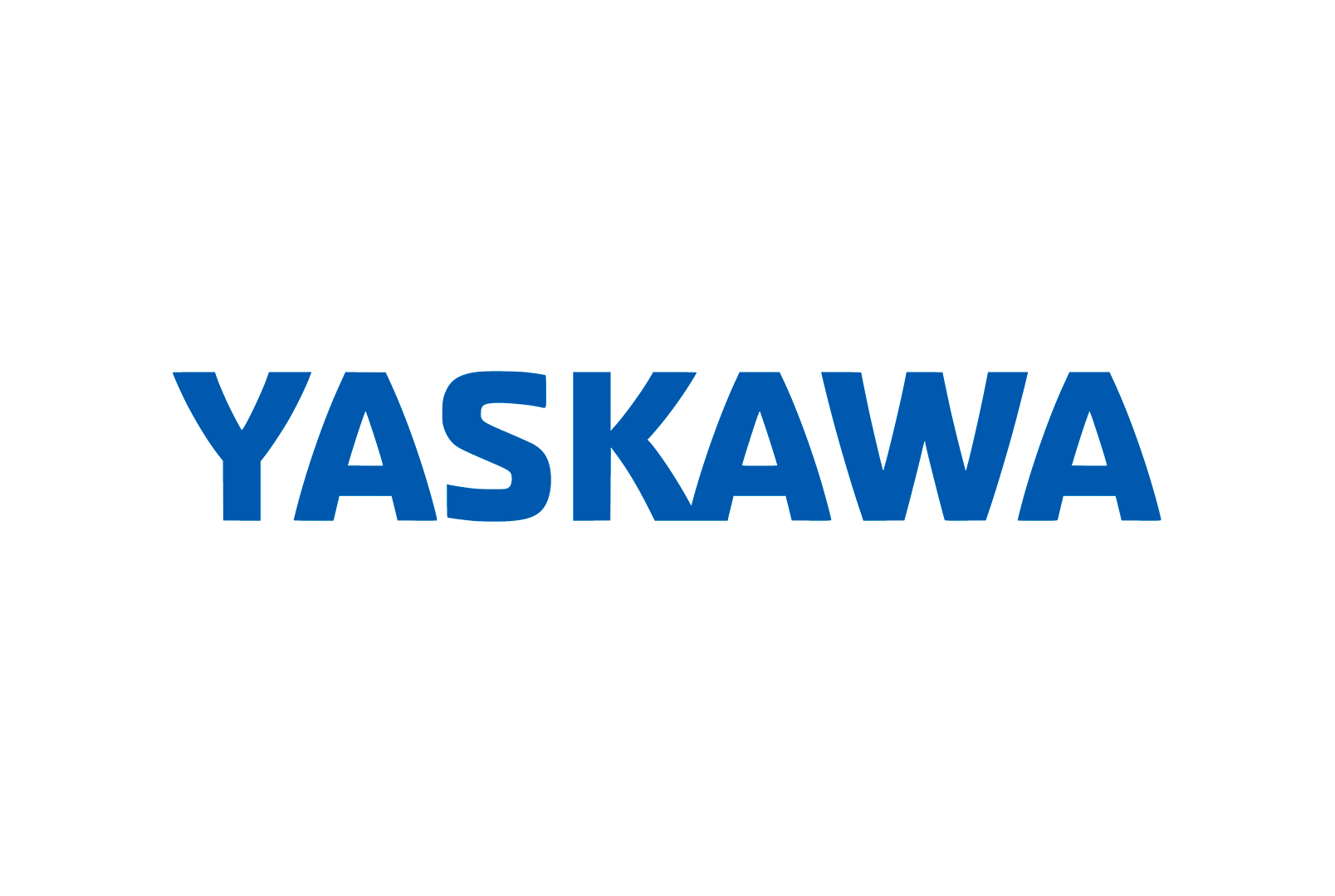 O logotipo da Yaskawa é azul e branco em um fundo branco.