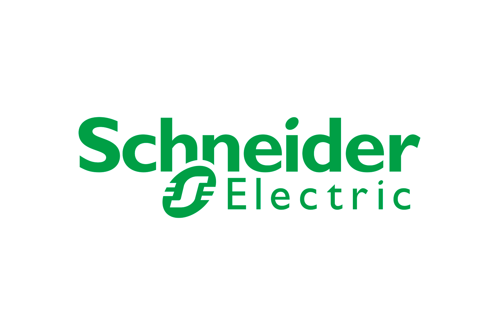 O logotipo da schneider electric é verde e branco em um fundo branco.