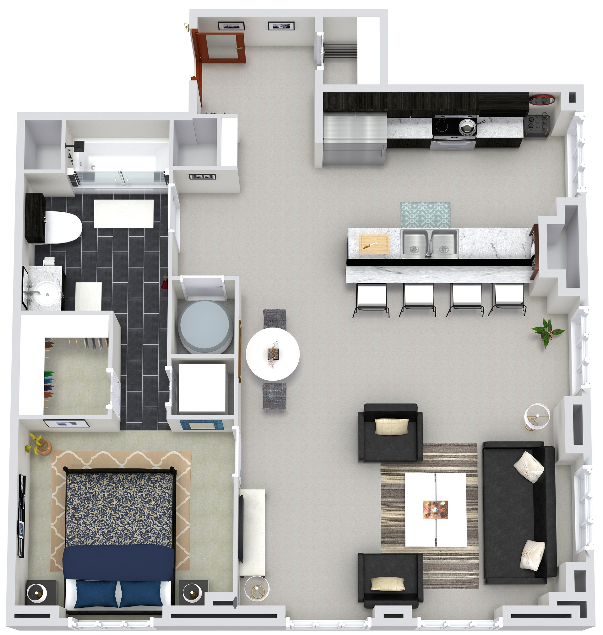 Floor Plan: Unit C 1 Bed 1 Bath 649 SF