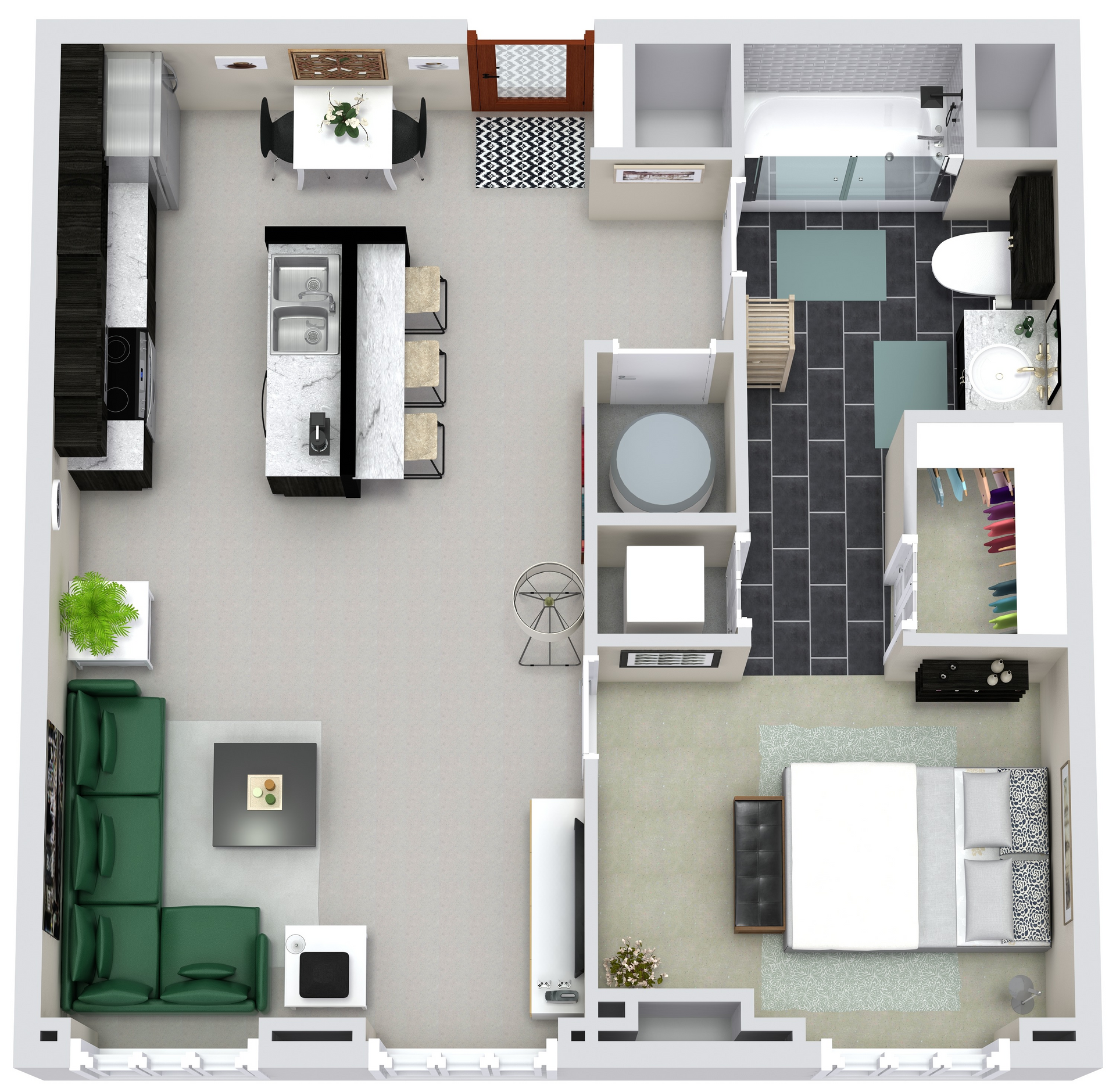 Floor Plan: Unit D 1 Bed · 1 Bath · 540 SF