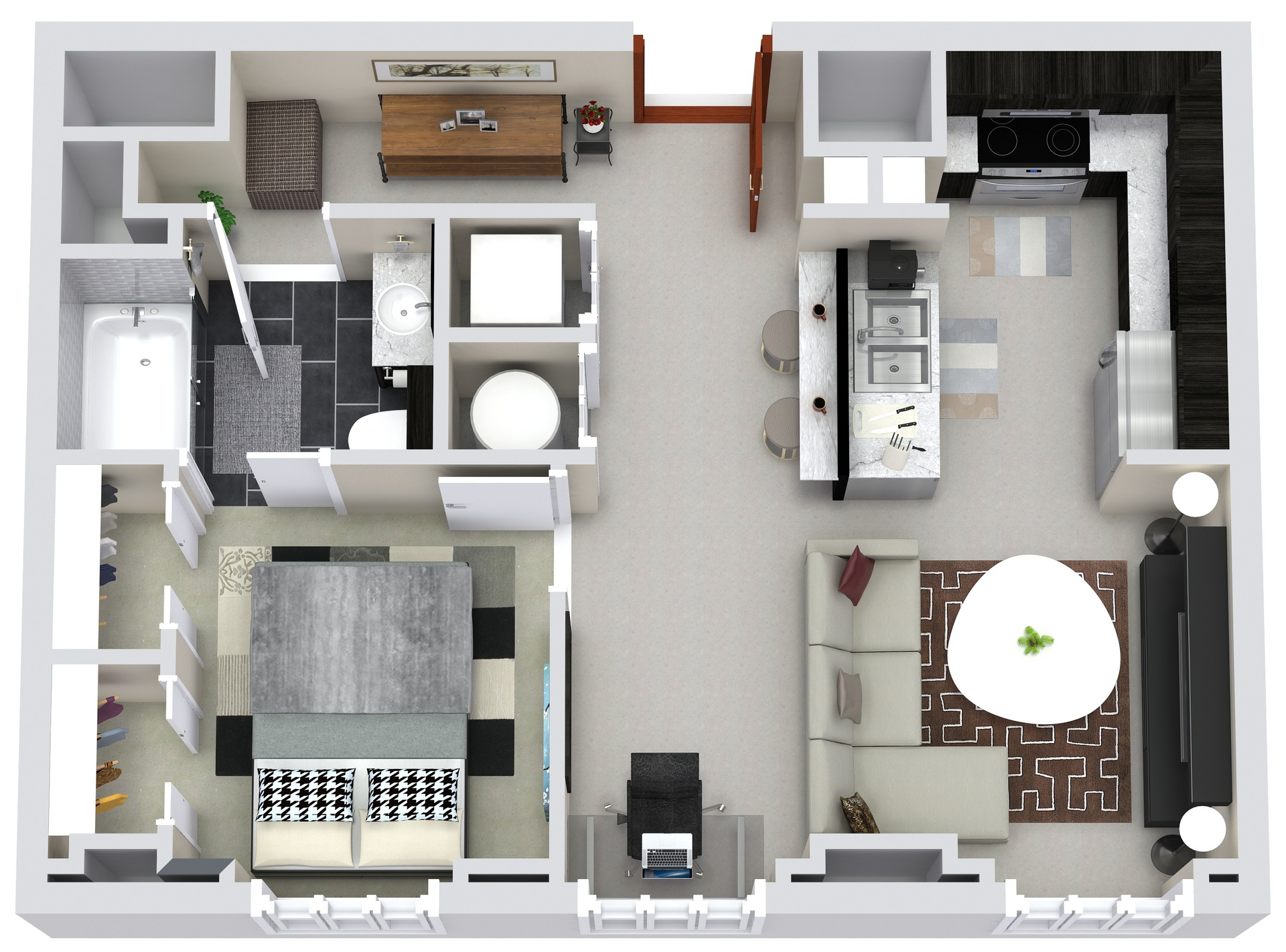 Floor Plan: Unit F 1 Bed · 1 Bath · 645 SF