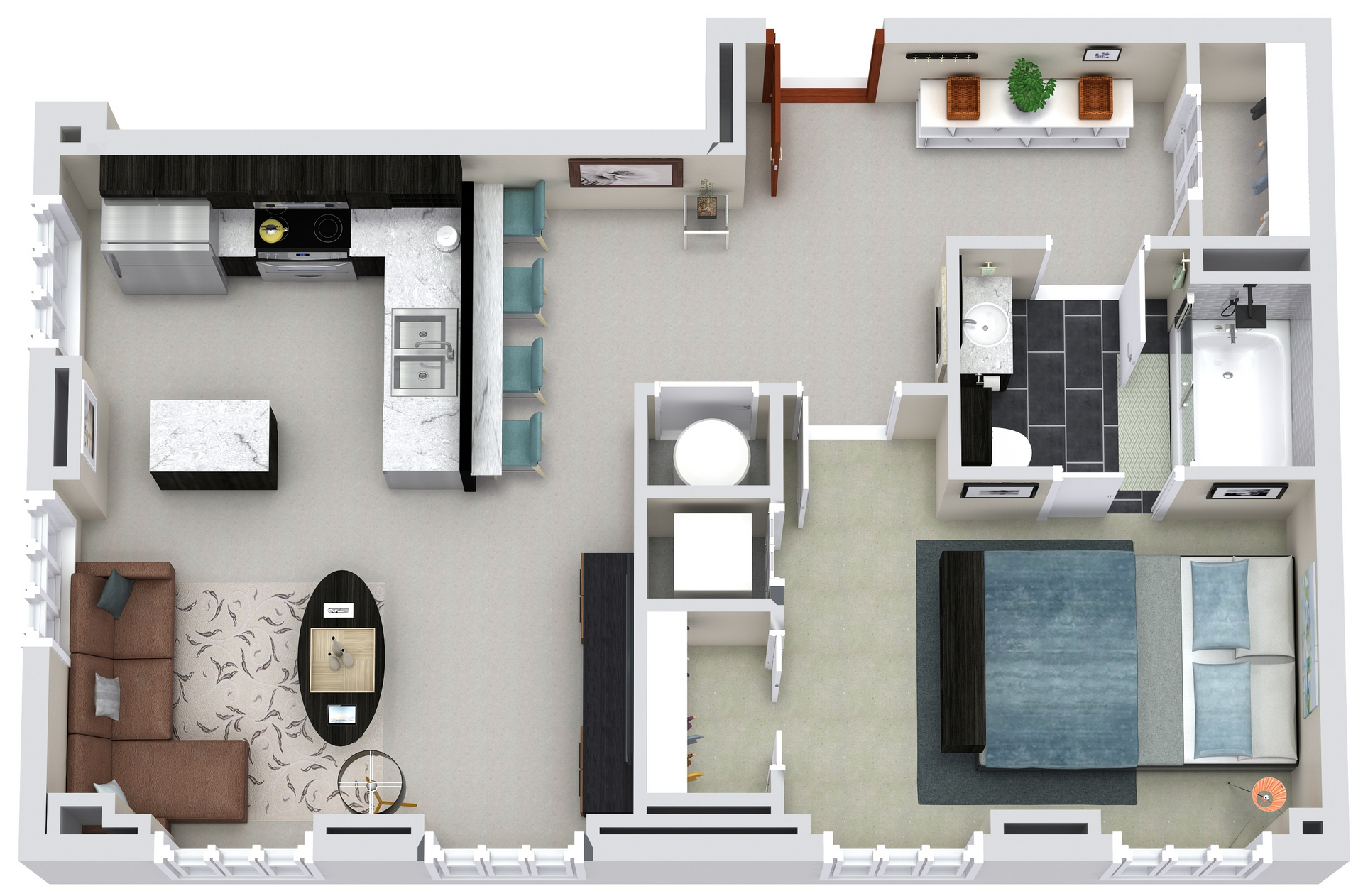 Floor Plan: Unit G 1 Bed · 1 Bath · 685 SF