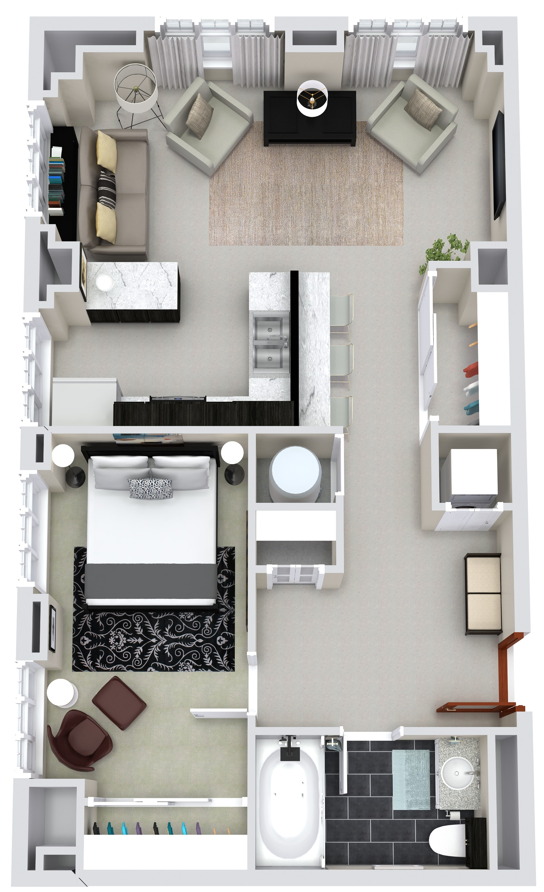 Floor Plan: Unit H 1 Bed · 1 Bath · 601 SF