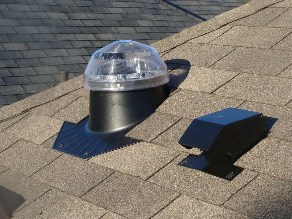 A roof with a light on top of it