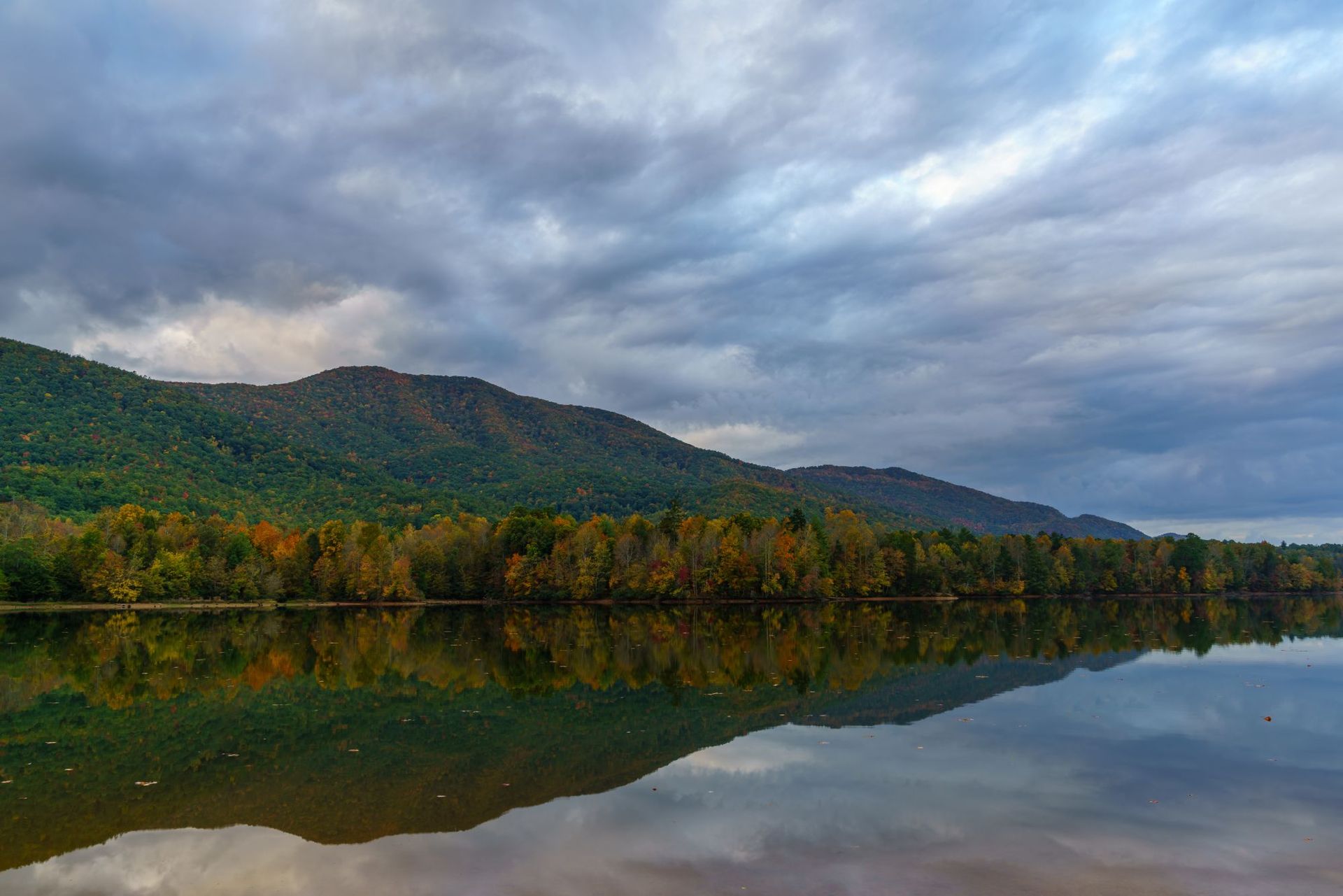 Tellico lake with mountains in the background and trees in the foreground