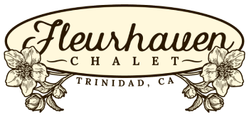 Fleurhaven Chalet logo with flowers and text: Trinidad, CA.