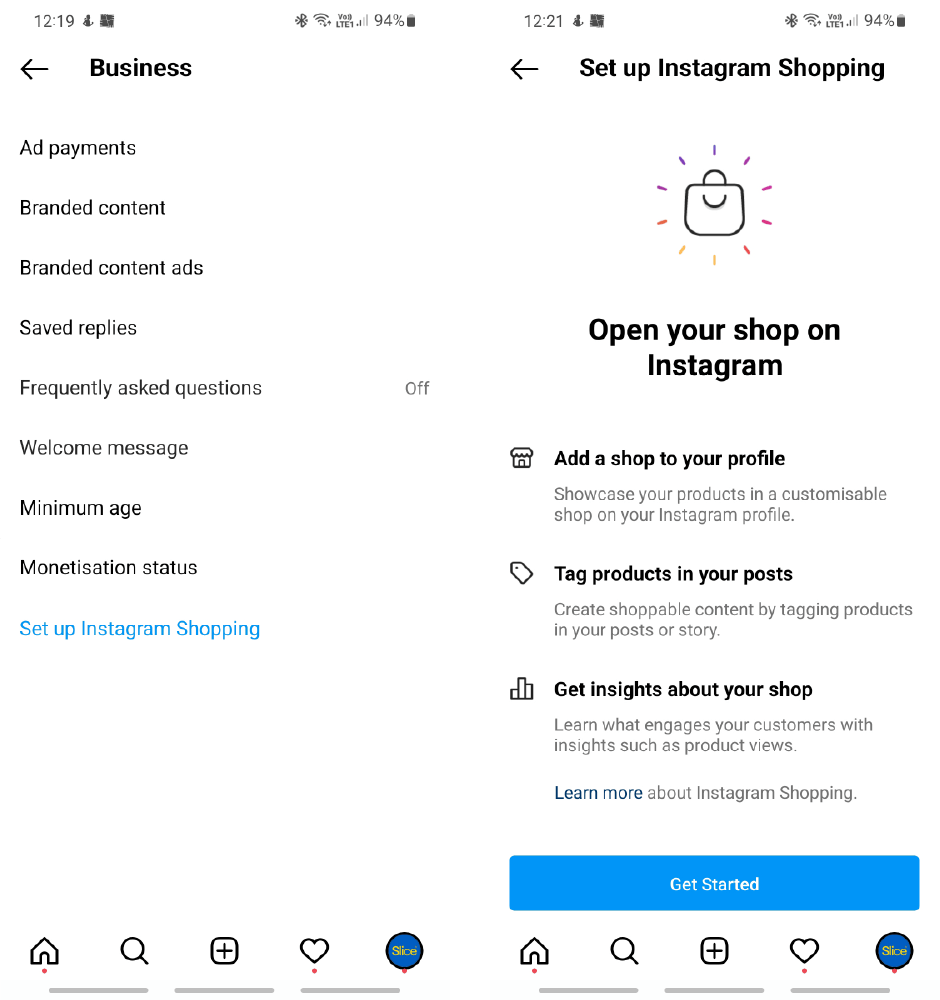 a screenshot of the business settings page on an Instagram profile