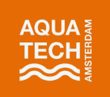 The logo for aqua tech amsterdam is orange and white