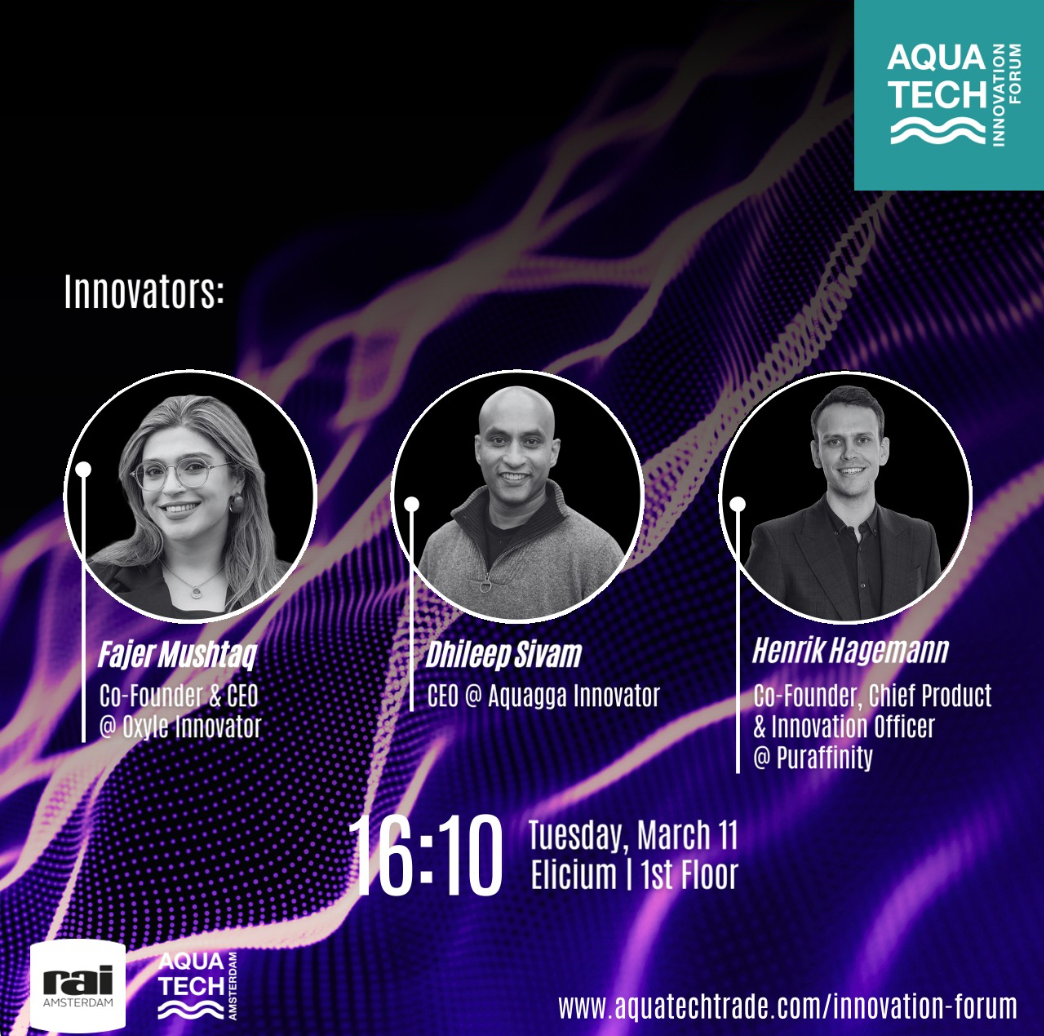 A poster for aqua tech shows three people in circles