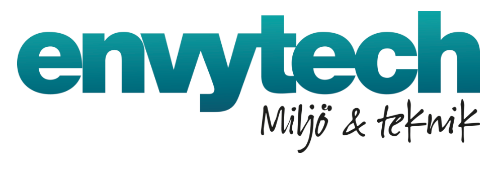 A blue envytech logo with a white background