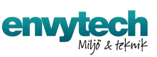 A blue envytech logo with a white background