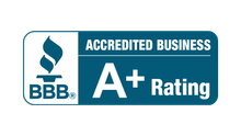 A blue sign that says accredited business a + rating