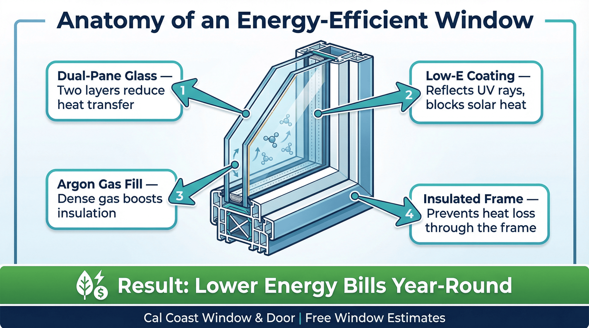 Diagram showing the anatomy of an energy-efficient window 