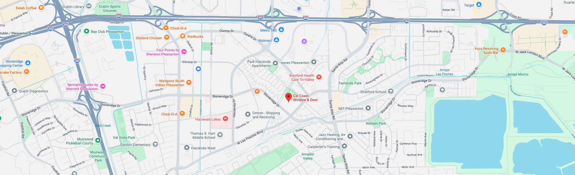 Google map showing location of Cal Coast window & Door