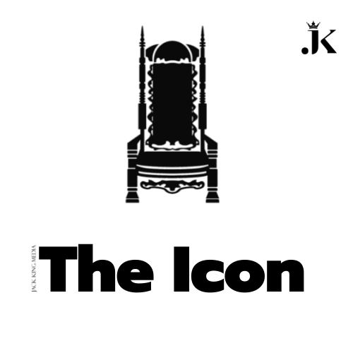 A black and white image of a throne with the words the icon below it.