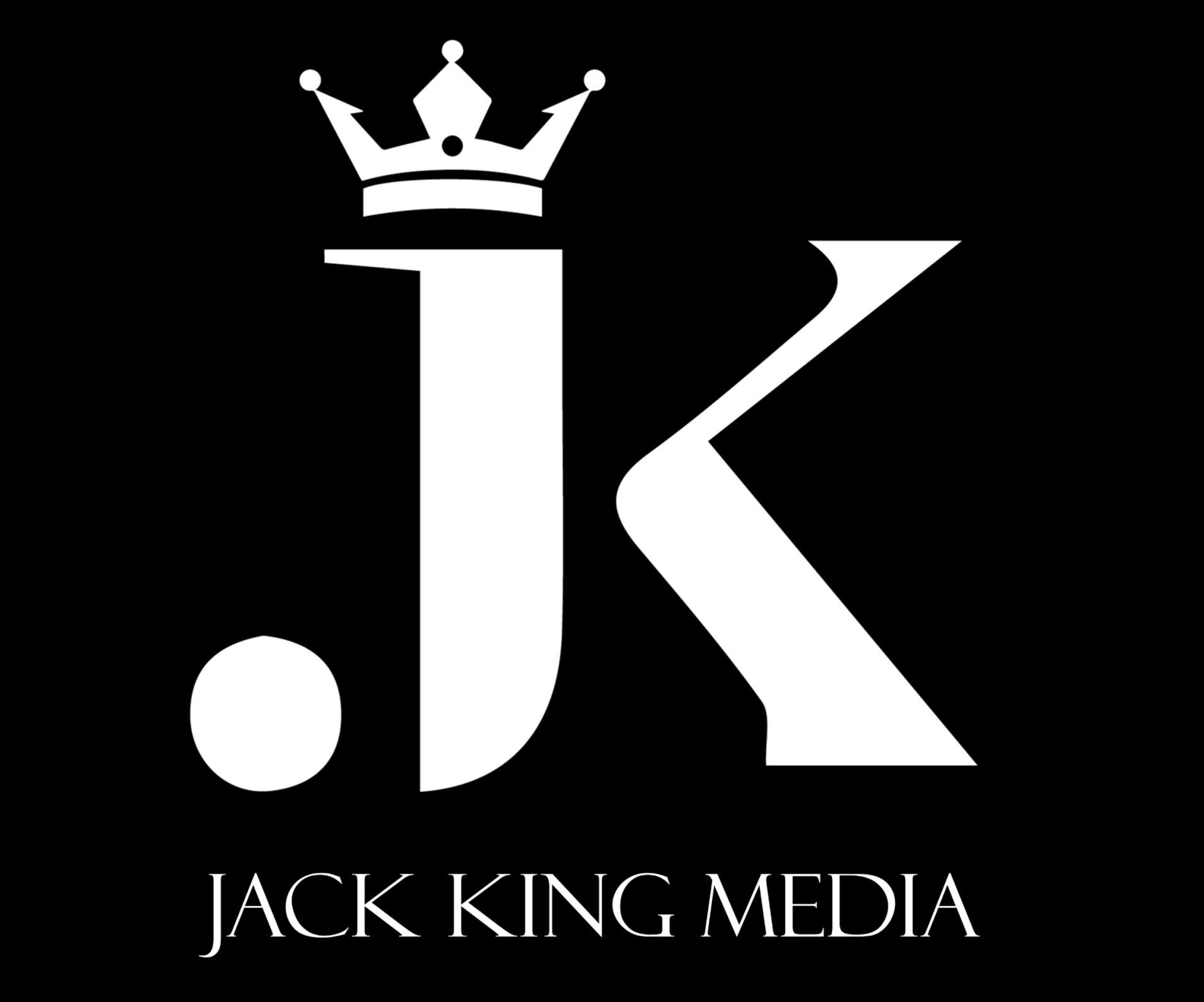 The logo for jack king media has a crown on it.