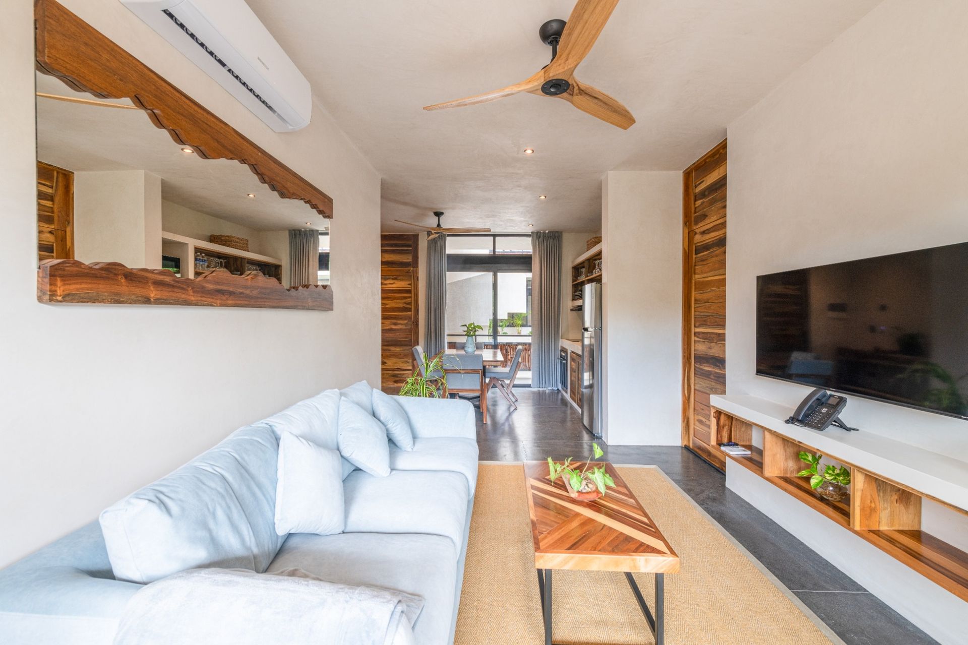 Living room to apartment with balcony