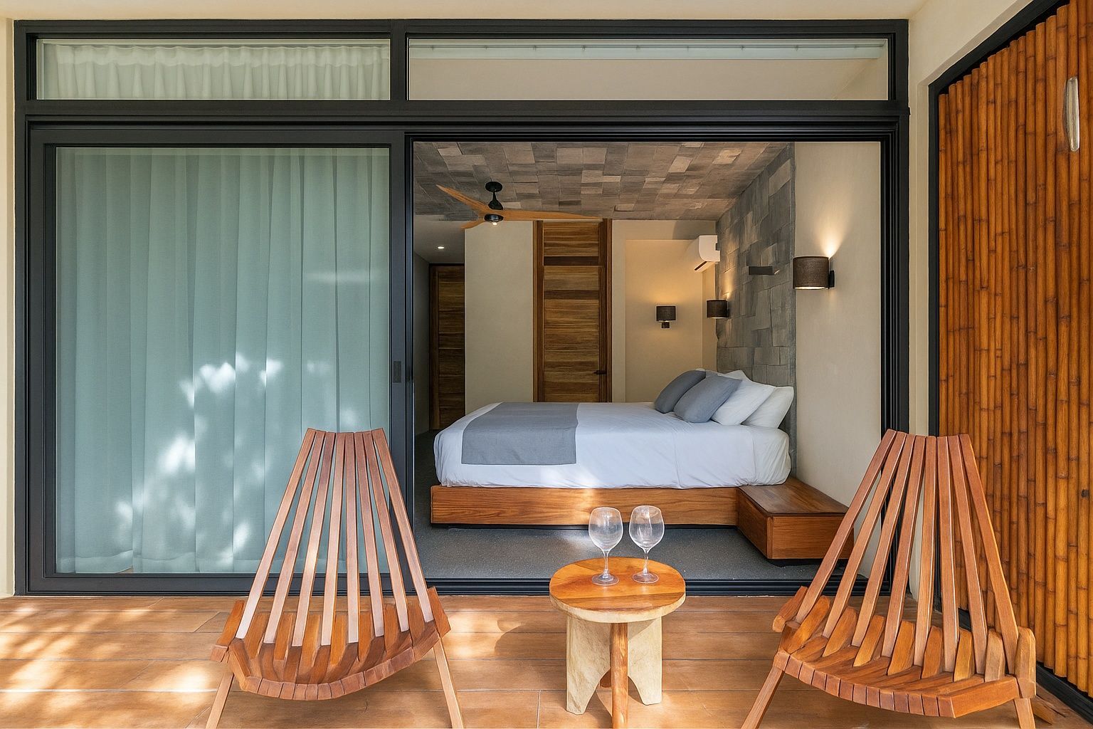 Luxury hotel room in Tulum with natural design with private terrace