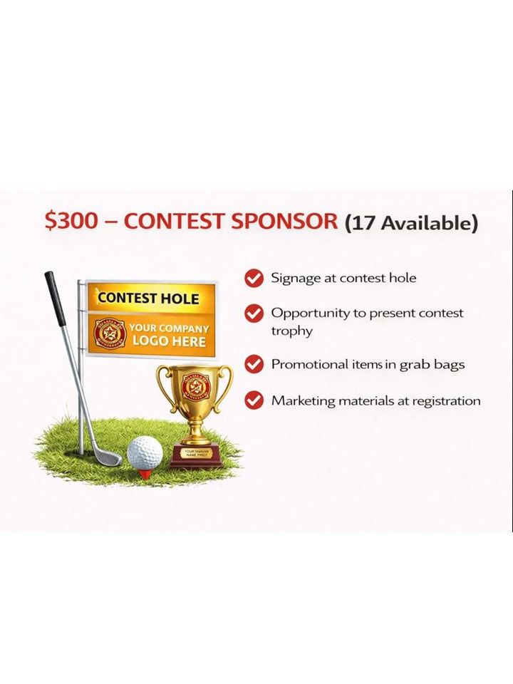 Golf contest sponsorship advertisement; includes details, a golf course illustration, and text.
