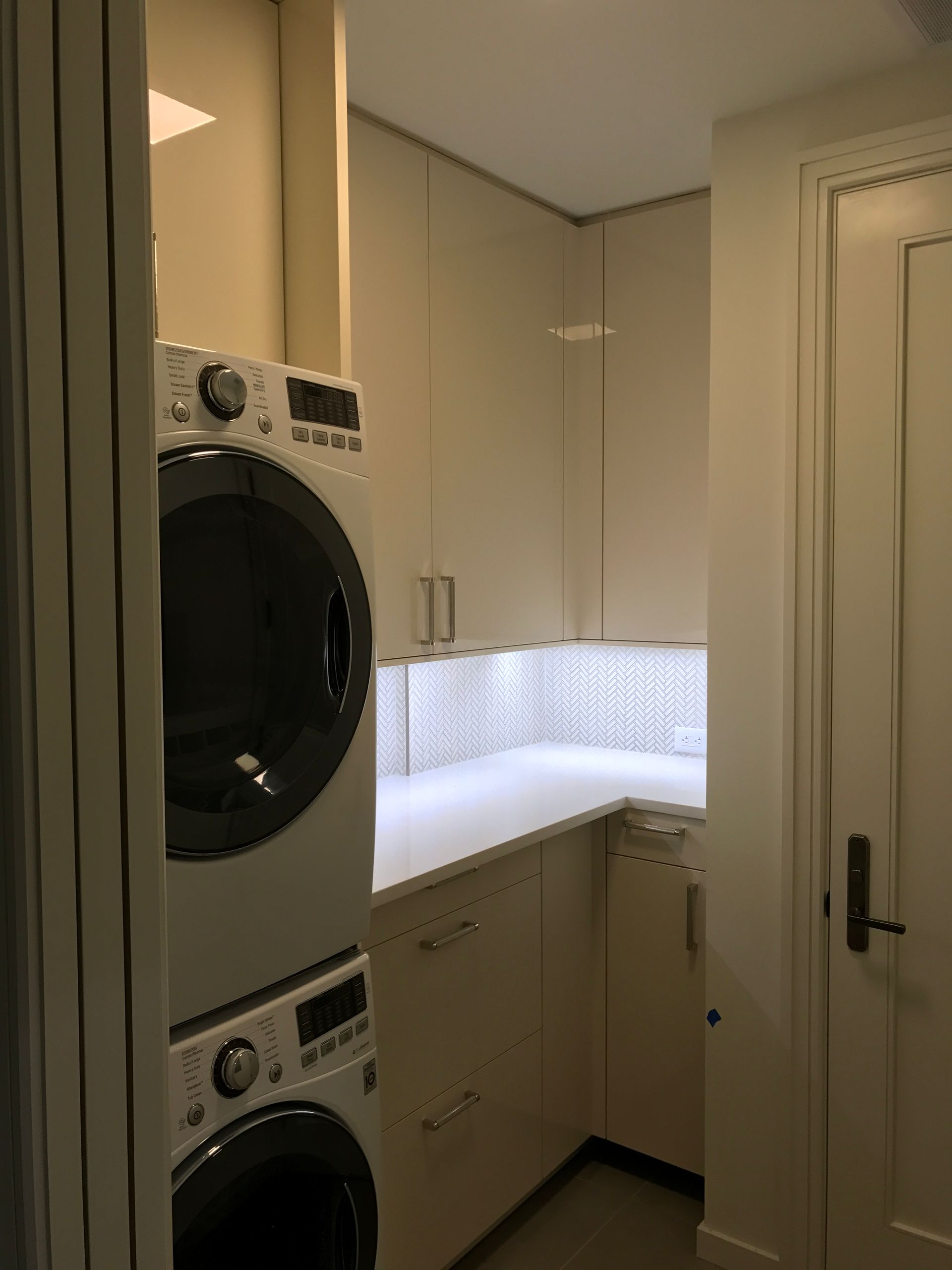 Laundry room outlet and dedicated circuit installation Austin, stackable washer dryer with GFCI
