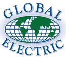 Logo for Global Electric, featuring a green and blue globe, white grid, and text.